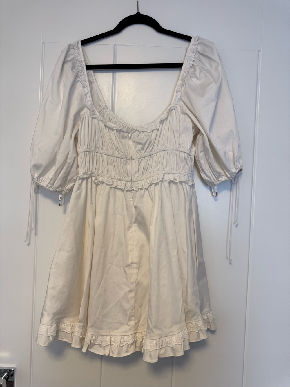 For Love & Lemons Jackson Mini Dress Size L White Puff-Sleeve - Picture 3 of 6